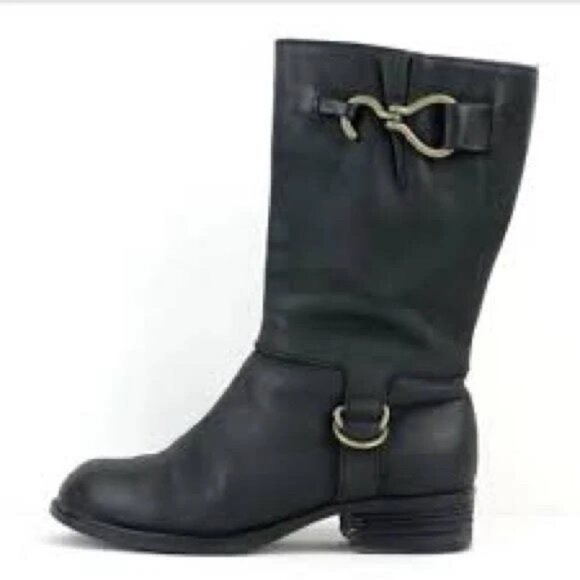Cole Haan Tantivy Washed Black Nubuck Leather Mid Calf Moto Boots Size 8M - Picture 1 of 13